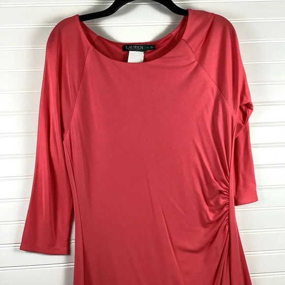 Lauren Ralph Lauren Women's New Pink Ruched Fit & Flare Casual Dress XL Coral 🪸 - Picture 4 of 10